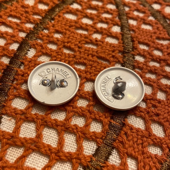 White Metal and CC Imprint Gold Fabric Buttons set of 2 - Picture 3 of 3